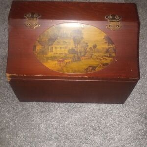 Vintage Solid Wood Hinged Counter Storage Box Recipes Odds & Ends Mail